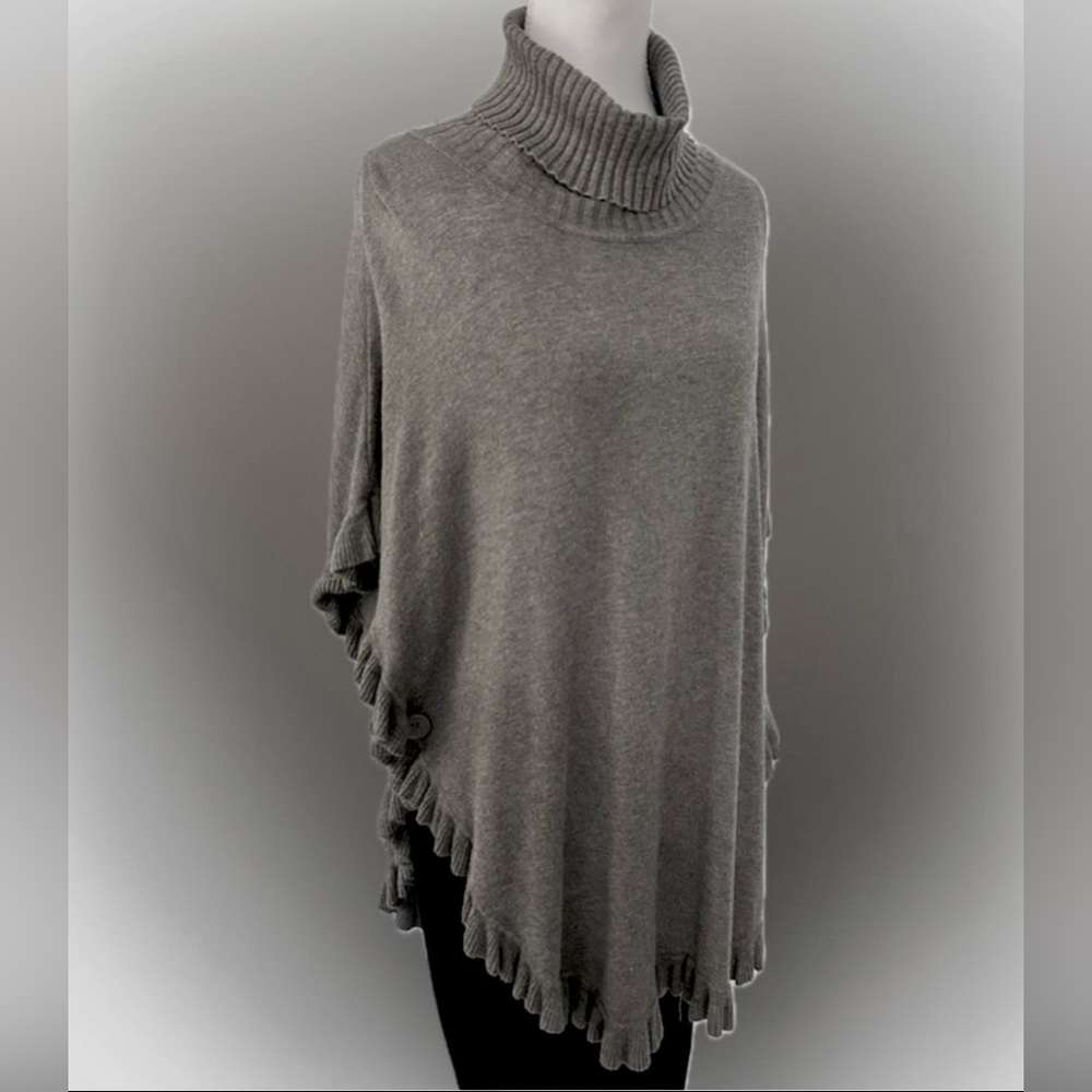 Joseph A Gray Poncho with Fringe Detail Oversized PS